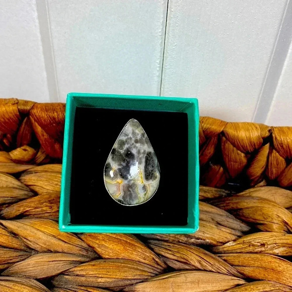 Silver tone vintage style ring with Jasper stone - Size 7 - New - Picture 1 of 5